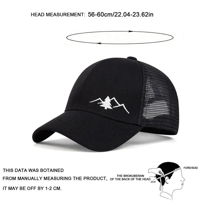 Unisex Mountain Embroidery Breathable Baseball Net Caps Spring and Autumn Outdoor Adjustable Casual Hats Sunscreen Hat