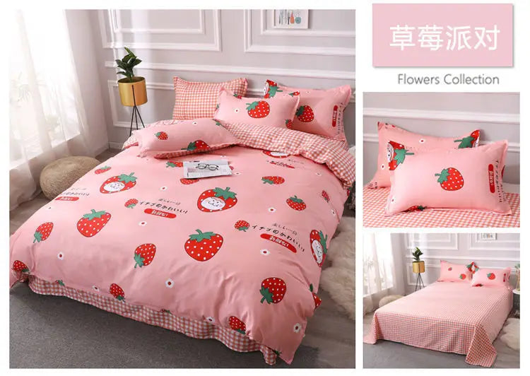 Sanrio Hello Kitty Cotton Bedding Set Cute Double Flat Sheet Duvet Cover Pillowcase Bed Linens Girl Dorm Bedclothes Home Textile