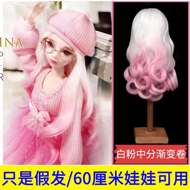 1/3 Bjd Wig 60cm BJD Dolls Handmade Wigs Curly Hair DIY Joints Doll Toys Fashion Wig  Fiber Dolls for Girls Barbie Accessories