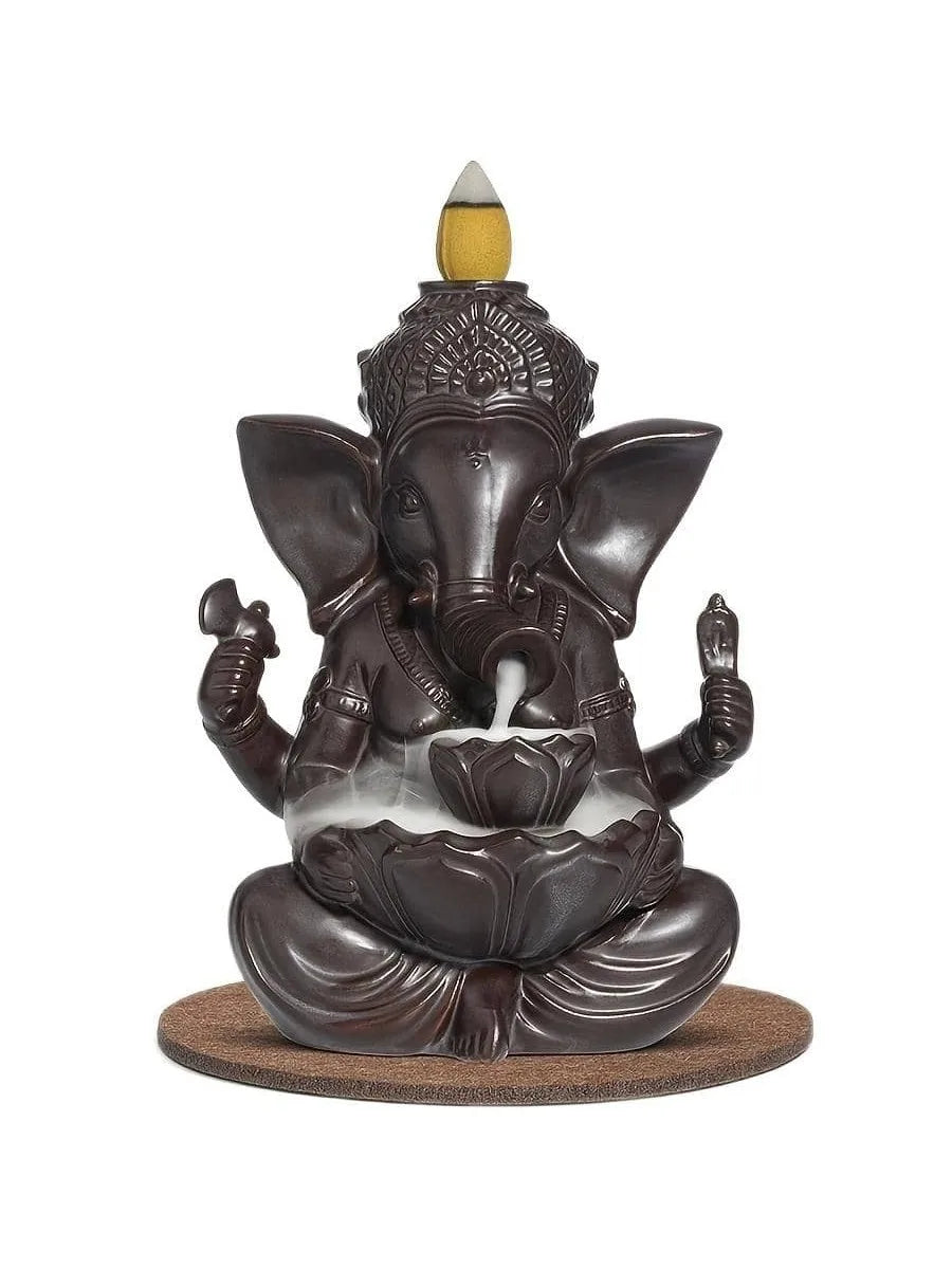 1pc Ganesha Waterfall Incense Burner, Ceramic Backflow Censer Incense Holder, Yoga Aromatherapy Elephant Ornament Home Decor