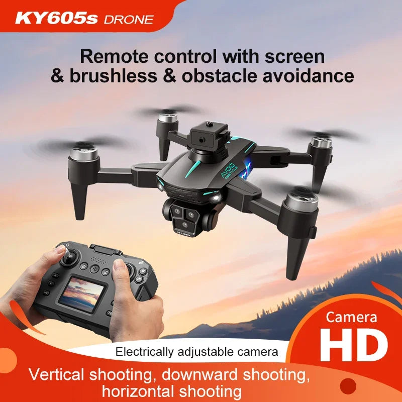 2024 New KY605S Screen Control Drone With Display Screen Obstacle AvoidanceThree Camera HD Aerial Photography Dron Toys Gift