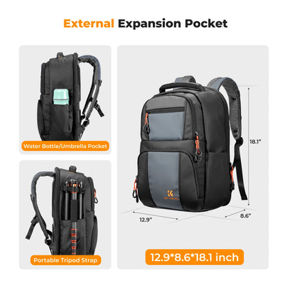 K&F Concept 30L Professional Camera Backpack High Capacity Outdoor Travel Bag Pouch with Rain Cover for Canon Nikon Sony Leica