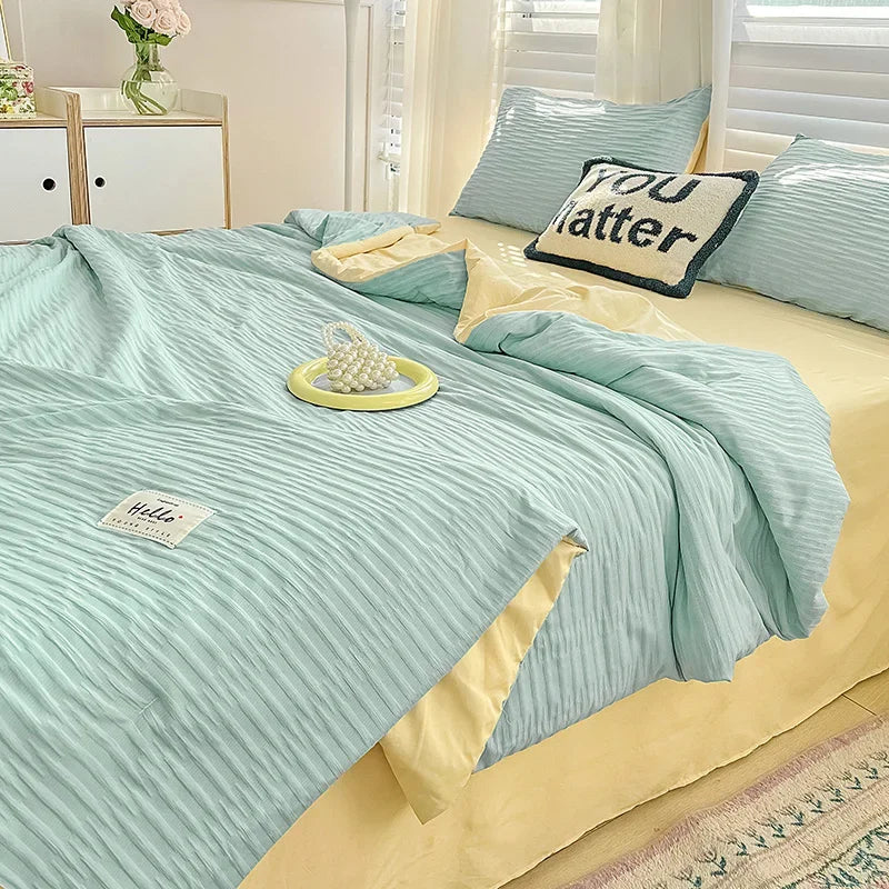 Summer quilt, bubble wash cotton color block bed sheet summer quilt, double bed cooling blanket, air conditioning quilt