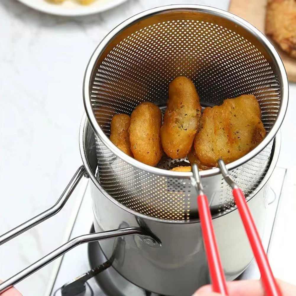 1200ML Deep Fryer 304 Stainless Steel Fryer with Frying Basket Auxiliary Food Pot To Deepen Japanese Milk Pot Kitchen Appliance