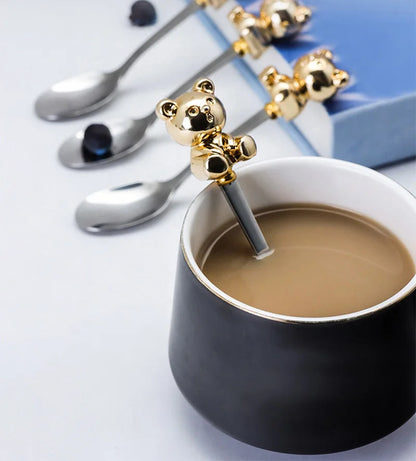 Korean Style Bear Coffee Dessert Spoon Fork 304 Stainless Steel Coffee Stirring Tea Dessert Scoop Cute Cartoon Bear Dinner Spoon