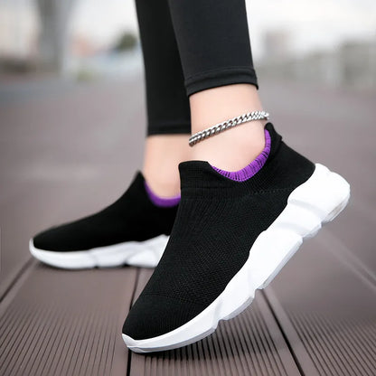 New Pink Women's Casual Sneakers Large Size 36-42 Comfort Breathable Socks Shoes For Women Slip-On Platform Loafer Shoes Womens