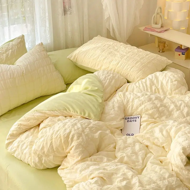 Luxury White Ruffled Seersucker Duvet Cover Soft Solid Color Bedding Set With Bed Sheet Pillowcases Single Queen King Size