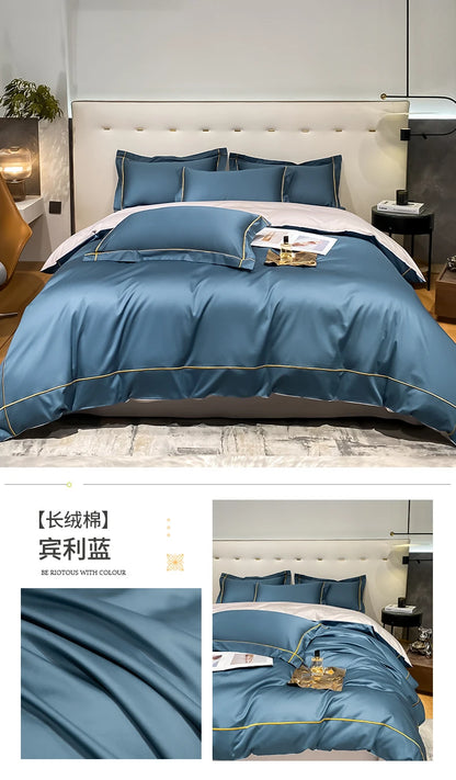 Embroidery Bedding Sets Egyptian Cotton Bed Sheet Set Luxury Duvet Cover Bedsheet Bed Linen Pillowcase 5 Stars Hotel Bedclothes