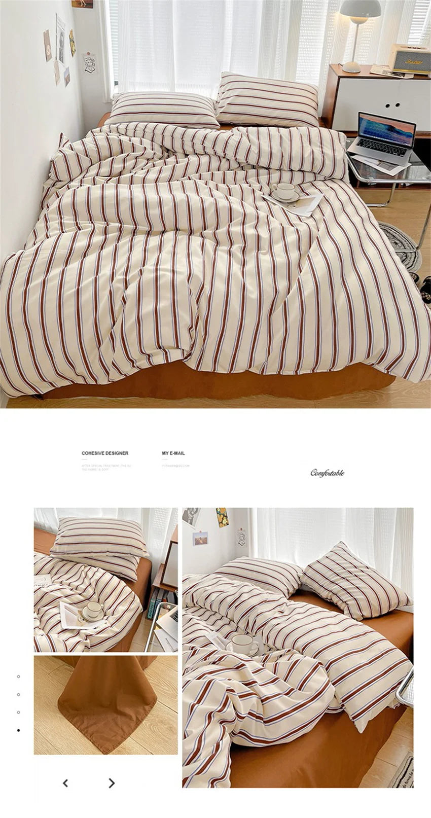 Pure Cotton Home Textile Blue Striped Bedding Set Simple Soft Duvet Cover Sheet Pillowcase Ins Style Bed Linens Queen King Size