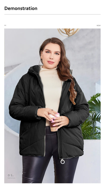 HaiLuoZi 2023 New Plus Size Women Clothing Short Hooded Quilting Female Outwear Classic Design Lightweight Women's Jacket 5529