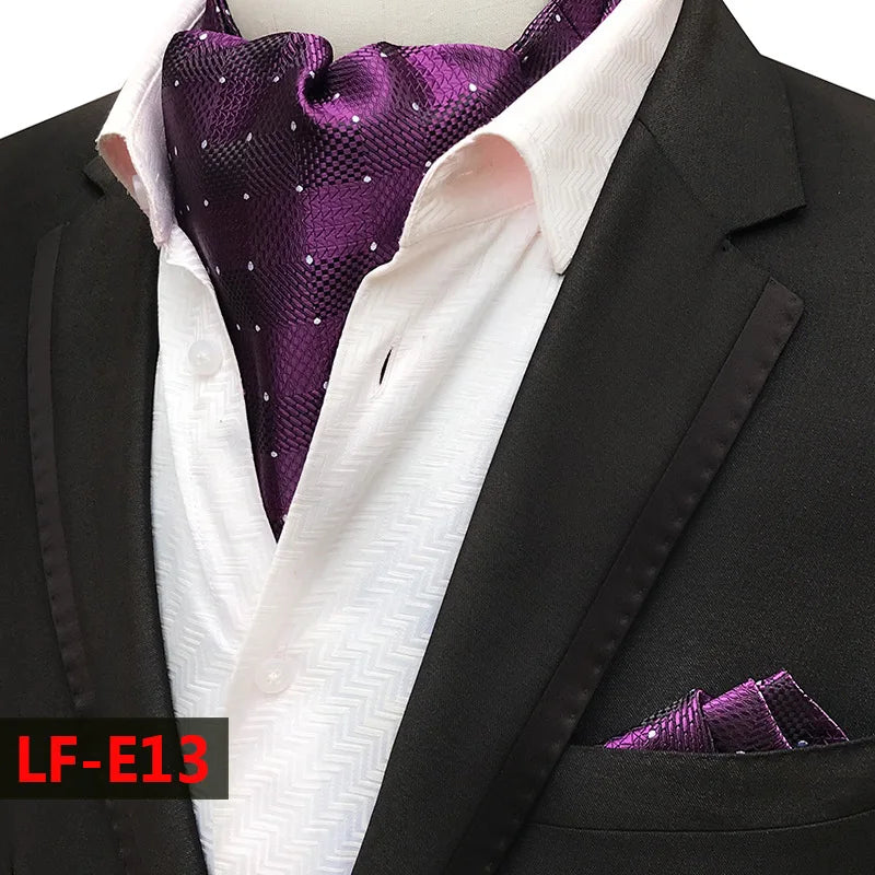 Glamour Men's Scarf Retro Jacquard Tie Cravat Neckerchief Men's Ascot Tie Hanky Suits Set Pocket Handkerchief Men Gift