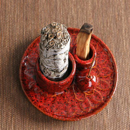 4 in 1 Incense Burner Minimalist Incense Plate Aromatherapy Stove Living Room Ceramic American Decoration Incense Insert