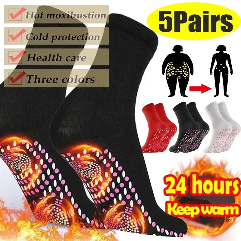 1/5PAIRS Tourmaline Slimming Health Sock Elastic Thermal Self-Heating Sock Health Care Socks Short Sock Magnetic Therapy Sox