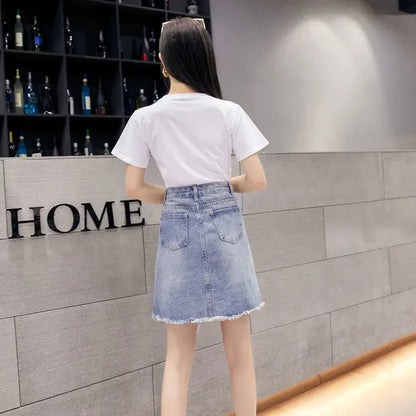 Kawaii Sequin Short Sleeve Skirt Woman Outfit Denim 2 Pieces Sets for Women Lightly Cooked Korea Luxury Designer Clothing Co Ord