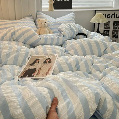 Luxury White Ruffled Seersucker Duvet Cover Soft Solid Color Bedding Set With Bed Sheet Pillowcases Single Queen King Size