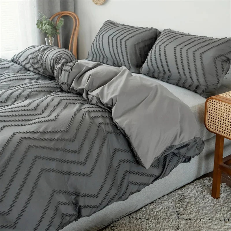 High Quality Ripple Cut Flowers Queen Bedding Set Comfortable Wave Striped Duvet Cover Set Single Double Bed Quilt Cover Sets