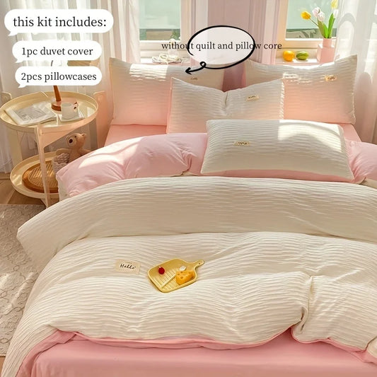 3pcs Soft Duvet Cover Set (1*Duvet Cover + 2*Pillowcase, Without Core), Bubble grid Print Bedding Set, Soft Comfortable