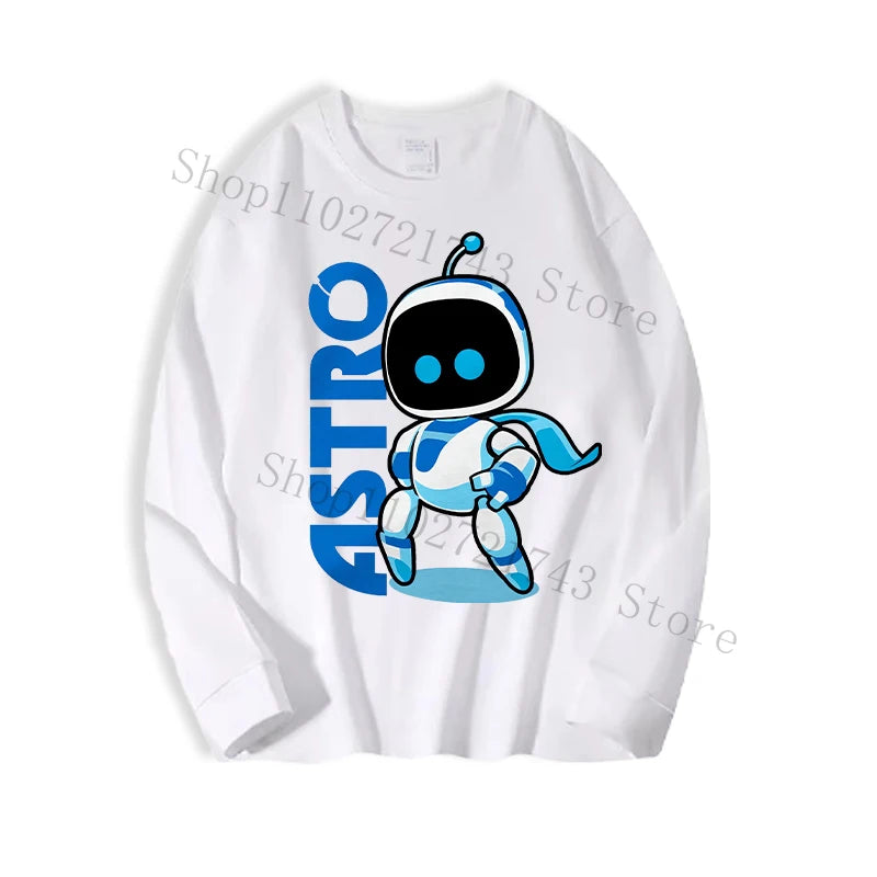 Astro Bot Adult Long Sleeved T-shirt Anime Fashion Black White Top Men Women Winter Travel Hip Hop Clothing Versatile Undershirt