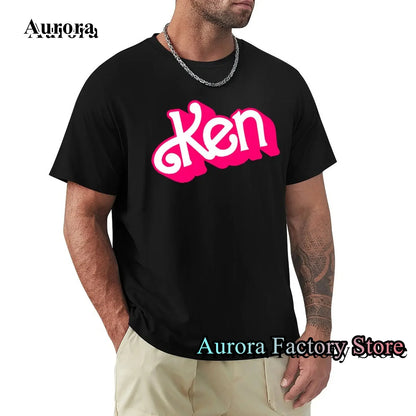 Men Summer Fashion Cotton T-Shirt Pink Ken Letter Print Tops Tees Male Casual O-Neck Clothing Short Sleeve Harajuku Streetwear