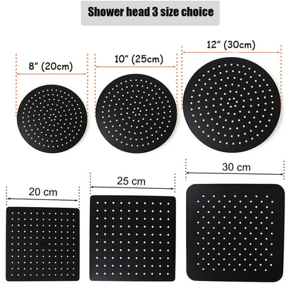 Stainless steel  Black Bathroom Ultrathin 2 mm Rain Shower Head 8/10/12 Inch Wall & Ceiling Square & Round Rainfall Shower head