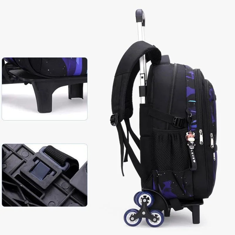 Waterproof School Bags for Boys Trolley Schoolbag Kids' Luggage Book Bags Men Backpack with 6 Wheels Stairs Mochila Escolar Sac