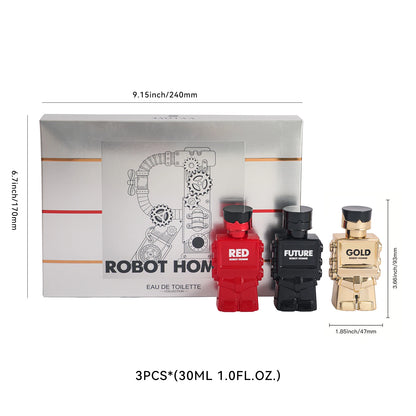 3PCS Gift Set Robot Perfume for Men 3X30ML 1.0FL.OZ Eau de Parfum Spray, Refreshing Long Lasting Fragrance, Perfect Gift For Him