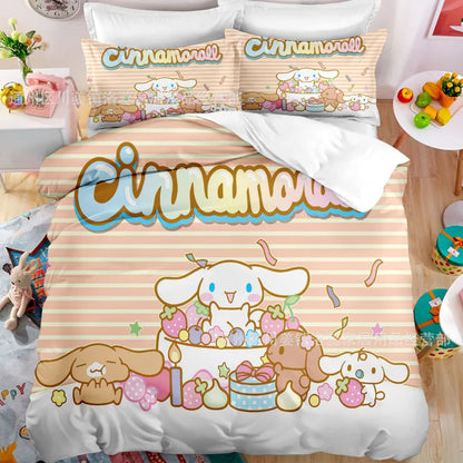 Cartoon Sanrio Duvet Cover Set Kawaii Cinnamoroll Quilt Cover Pillowcase Set Kids Girls Comfortable Bed Set Full Twin King Size