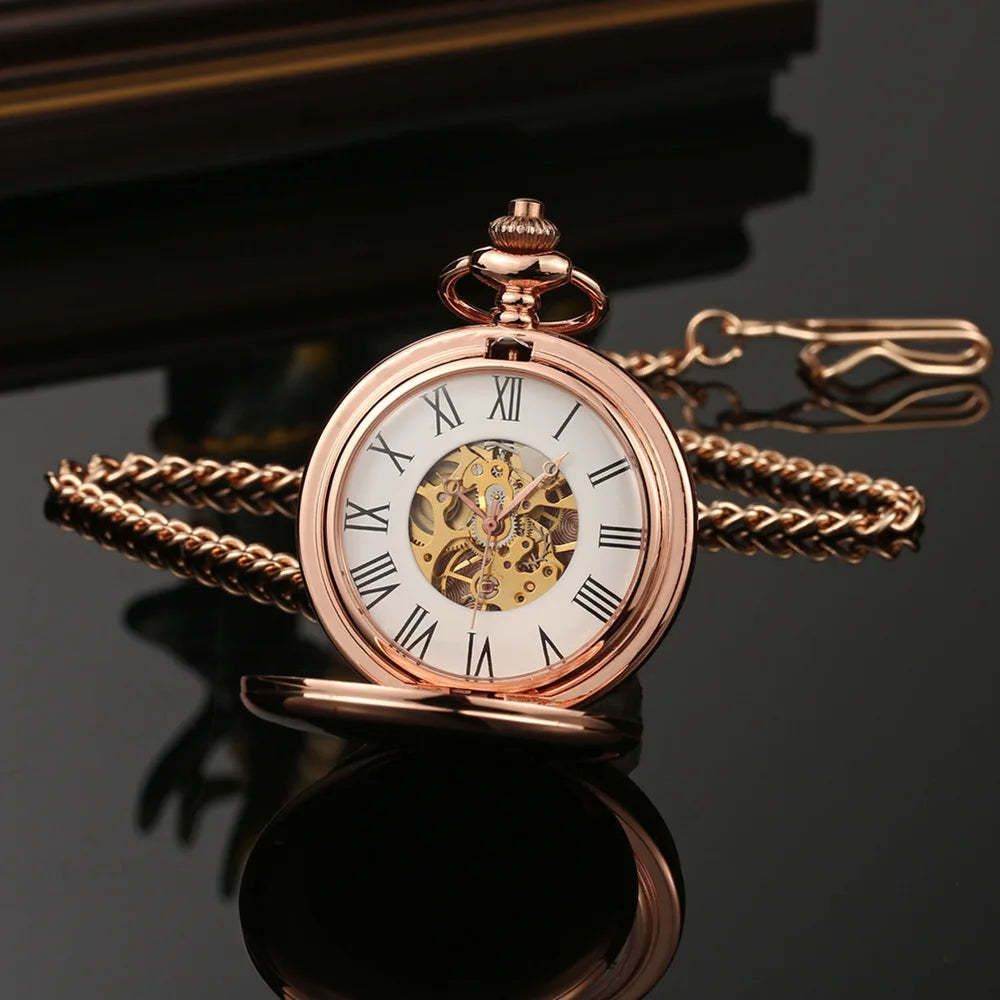 Hand Wind Mechanical Men Pocket Watch Luxury Gold Steampunk Necklace Chain Pendant Vintage Dress Fob Watches for Weeding Gift