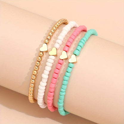 4pcs/set Boho Multilayer Beads Heart Chain Anklet Bracelet Charm Anklet Sandals Barefoot Beach Foot Bridal  Jewelry J043