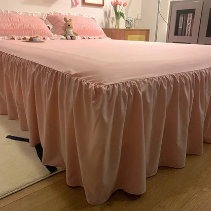 Pink Ruffled Seersucker Duvet Cover Set 3/4pcs Soft Lightweight Down Alternative Grey Bedding Set with Bed Skirt and Pillowcases