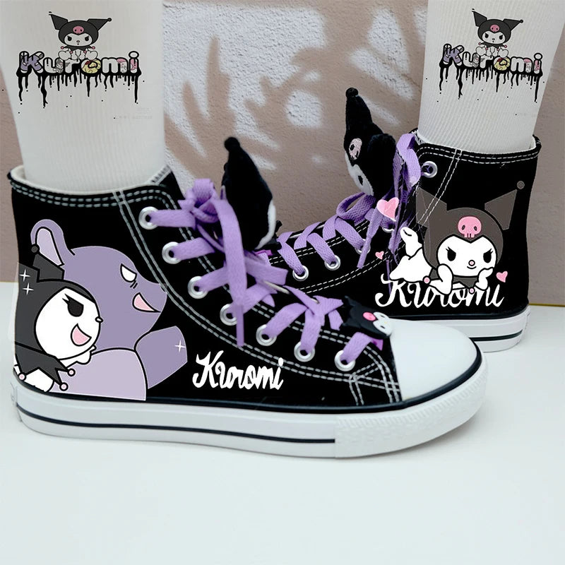 Anime Sanrios Sneakers Kuromi My Melody High-Tops Canvas Shoes Cartoon Cute Cinnamoroll Casual Soft Soled Shoes Gifts for Girls