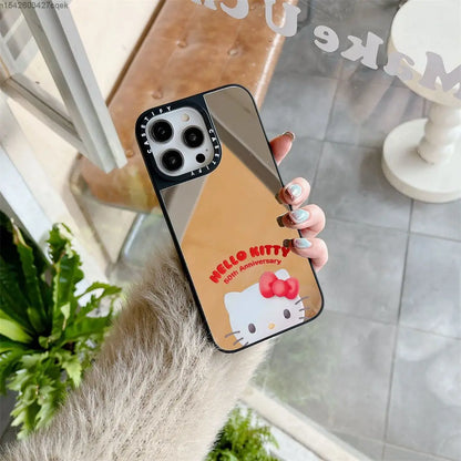 Sanrio Hello Kitty Apple Phone Case Mirror Cover For Iphone 11 12 13 14 15 Pro Max Female Cartoon Creative Design Cute Case