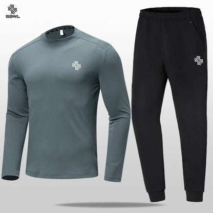 SBWL Men autumn and winter outdoor sports running fitness casual warm with long sleeve sports set indoor fitness casual clothing