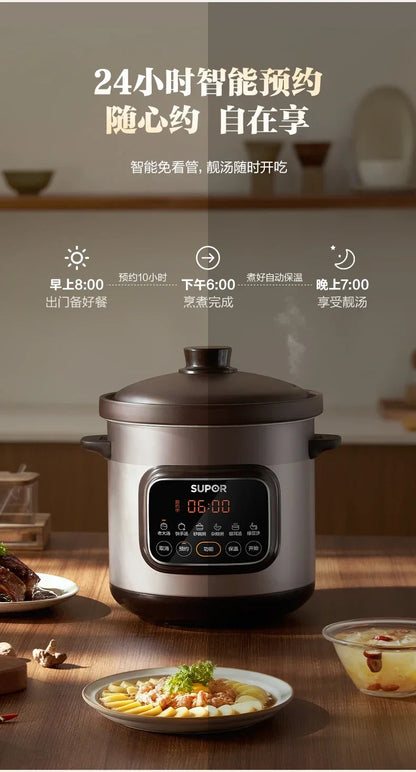 Electric Stew Pot - Household, Purple Clay, Ceramic, Porridge, Fully Automatic Appliance.