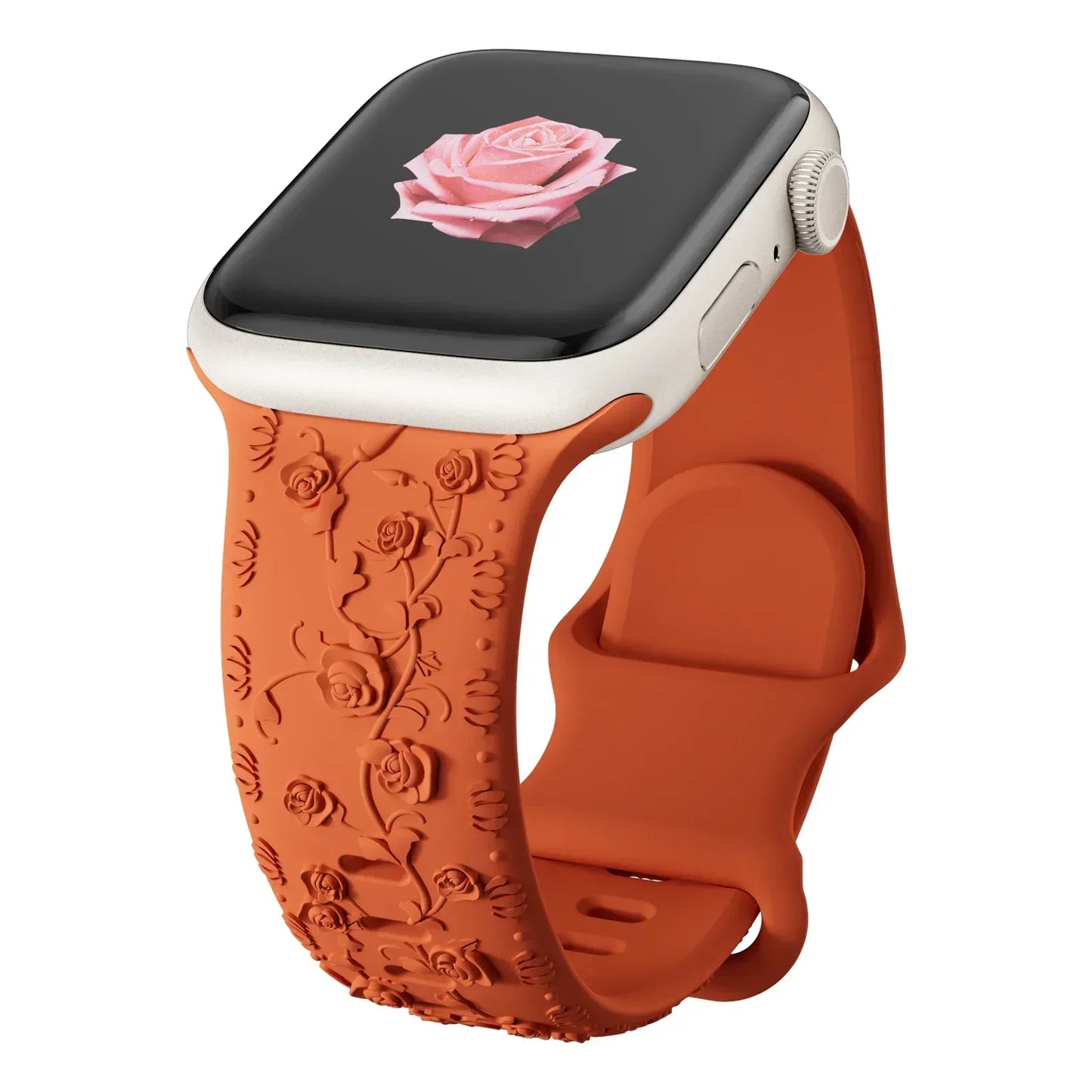 Floral Engraved Strap For Apple Watch Band 40mm 44mm 41mm 49mm 45mm 38mm 42mm silicone bracelet iwatch series 9 7 se 6 8 ultra 2