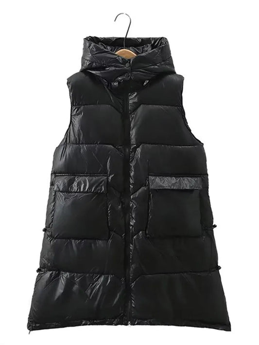 Plus Size Women's Clothing Winter Vest Thickened Interlayer With Cotton In The Middle.Premium Thermal Jacket Mid-Length Hooded