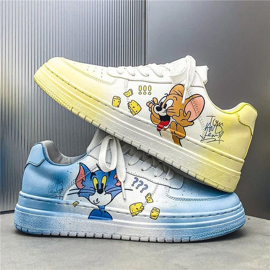 Men's casual shoes cartoon Tom and Jerry Pikachu white shoes women's sports shoes mandarin duck couple board shoes