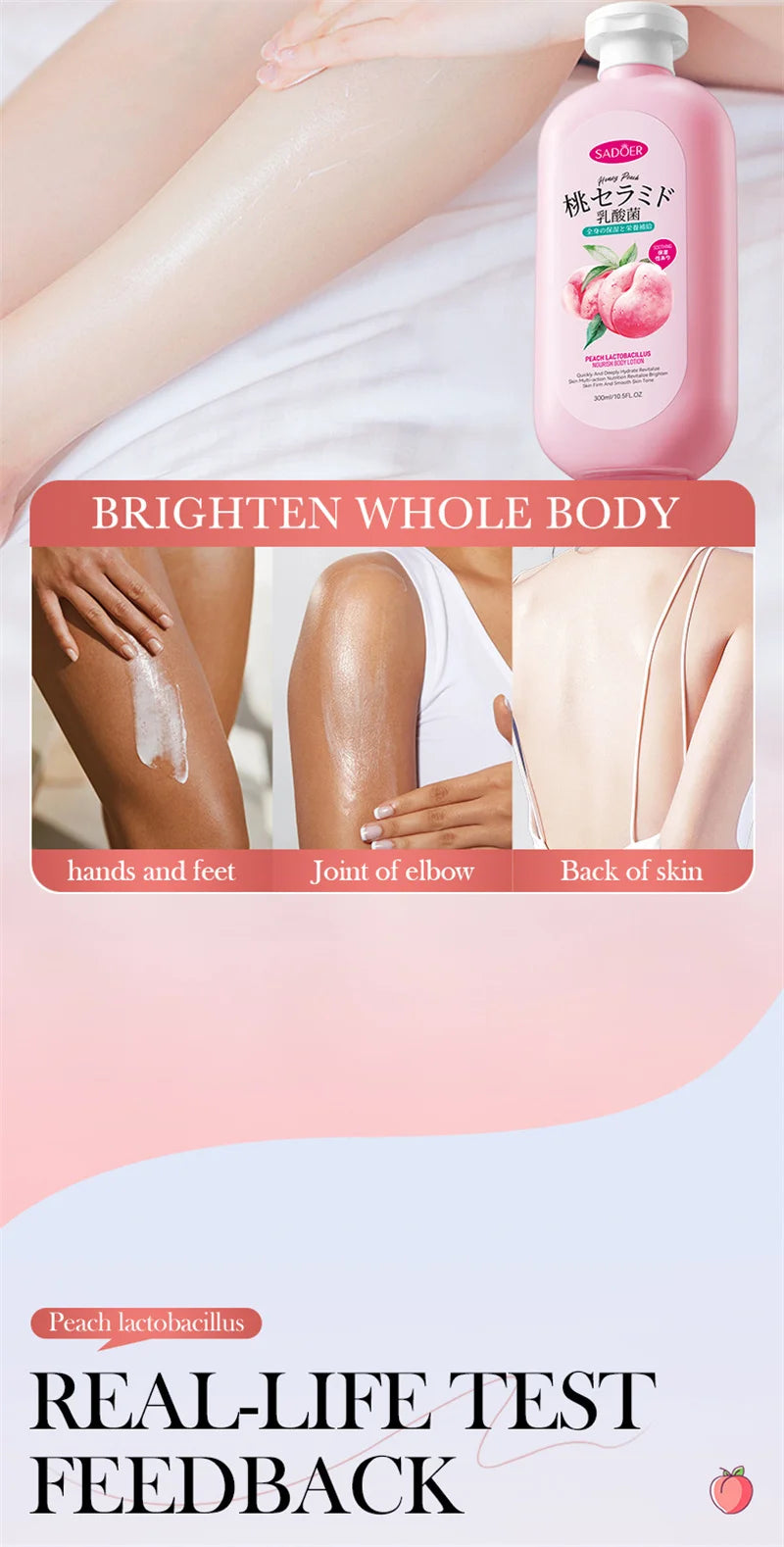 Peach Body Lotion Whitening Moisturizing Lasting Fragrance Nicotinamide Body Moisrurizer Cream For Women Skin Care Large Bottle