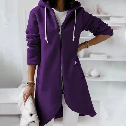 2024 Autumn Casual Women Long Hoodies Sweatshirt Coat Zip Up Outerwears Hooded Jacket Winter Pockets Outwear Female Warm Tops