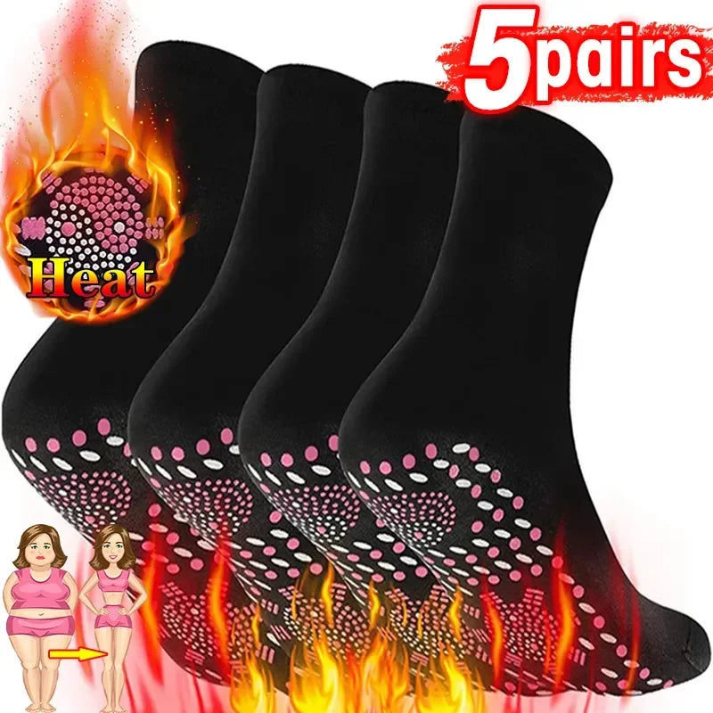 1/5PAIRS Tourmaline Slimming Health Sock Elastic Thermal Self-Heating Sock Health Care Socks Short Sock Magnetic Therapy Sox