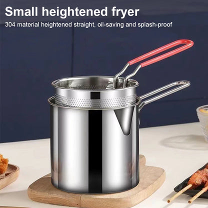 1200ML Deep Fryer 304 Stainless Steel Fryer with Frying Basket Auxiliary Food Pot To Deepen Japanese Milk Pot Kitchen Appliance