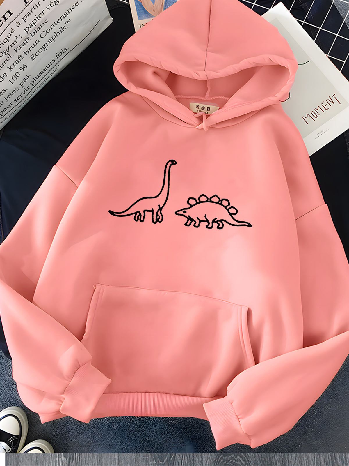 Hirsionsan Kawaii Dinosaurs Print Hoodies Women Soft Warm Loose Casual Sportwear Female Sweatshirt Fleece Ladies Clothes 2023