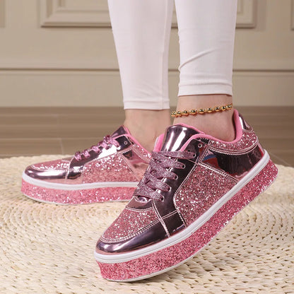 Women's Platform Sneakers Punk Sequin Laser Leather Casual Shoes City Walk Thick Sole Sports Shoes Spangle Nightclub Party Shoes