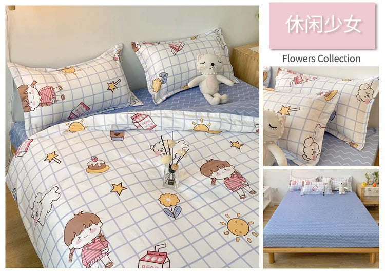 Cute Sanrio Hello Kitty Bedding Set Cotton Four Piece Bedding Double Pillowcase Bed Linens Girl Dorm Bedclothes Home Textile