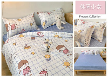 Cute Sanrio Hello Kitty Bedding Set Cotton Four Piece Bedding Double Pillowcase Bed Linens Girl Dorm Bedclothes Home Textile