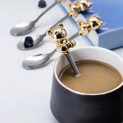 Korean Style Bear Coffee Dessert Spoon Fork 304 Stainless Steel Coffee Stirring Tea Dessert Scoop Cute Cartoon Bear Dinner Spoon