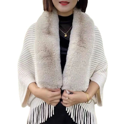 Ladies Knitted Loose Thickened Shawl Autumn Imitation Rabbit Fur Collar Sweater Winter Cardigan Knitted Wool Shawl Sweater Tops