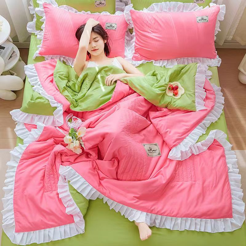 Japan Style Summer Quilt Soft Breathable Quilted Duvet Queen Skin Friendly WashableThin Comforter Lightweight Blanket