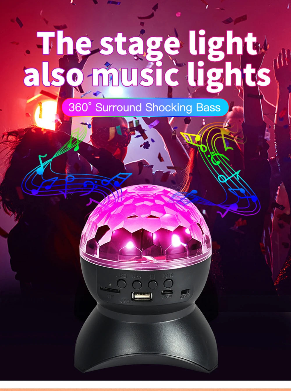 Dj Speakers Disco Ball Wireless Bluetooth Music Rotating Stage Light RGB Strobe Laser Projector Rechargeable Party Light