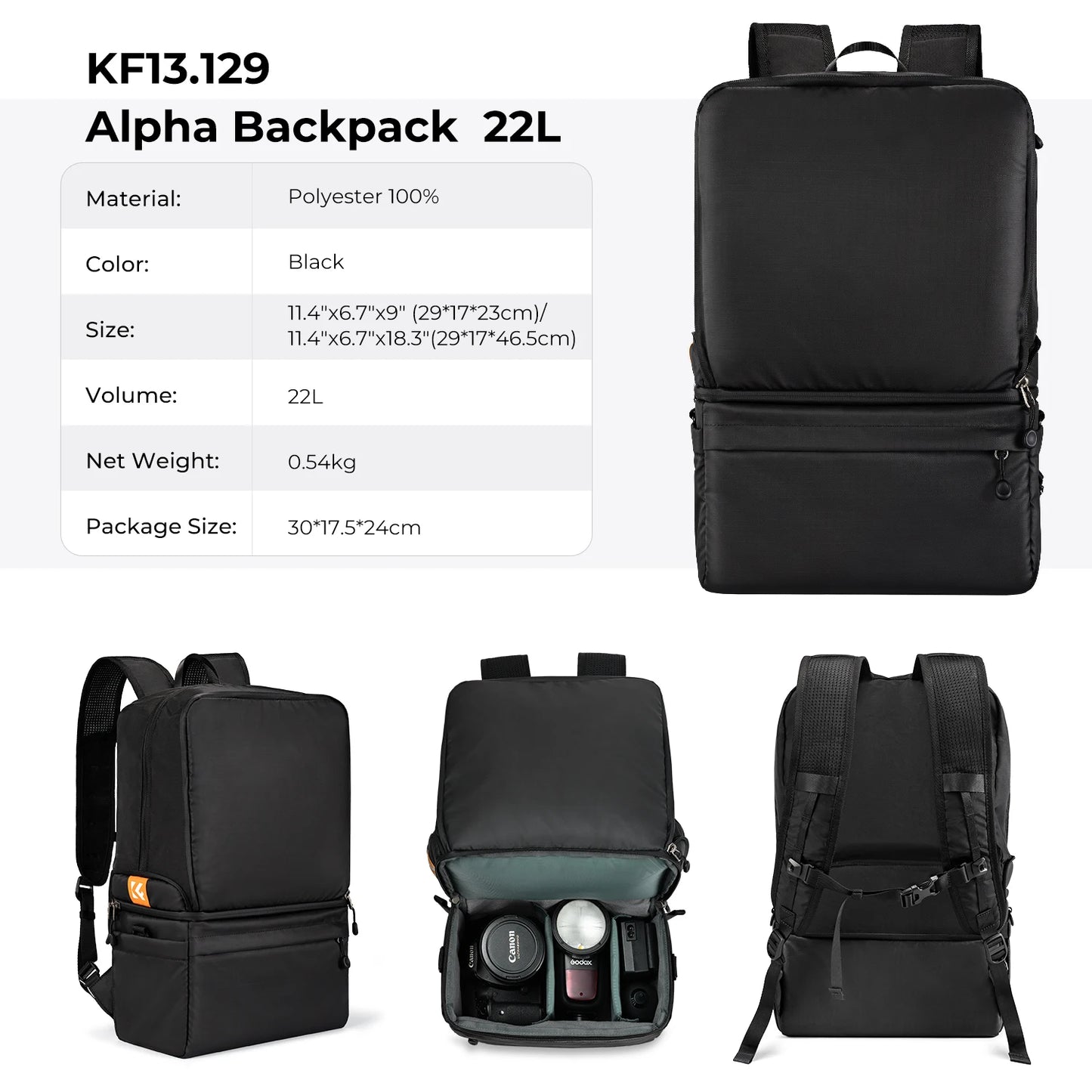 K&F Concept 22L Camera Backpack 2 In 1 Photographers Camera Shoulder Bag Crossbody Travel Bag For Sony Canon Nikon Camera Lenses